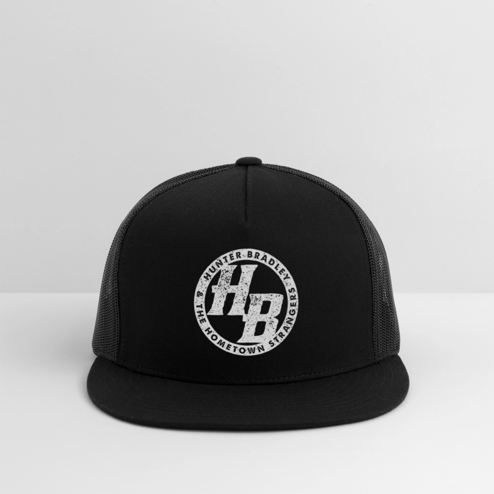 HB Original Flat Bill Trucker Hat | White Logo - black/black