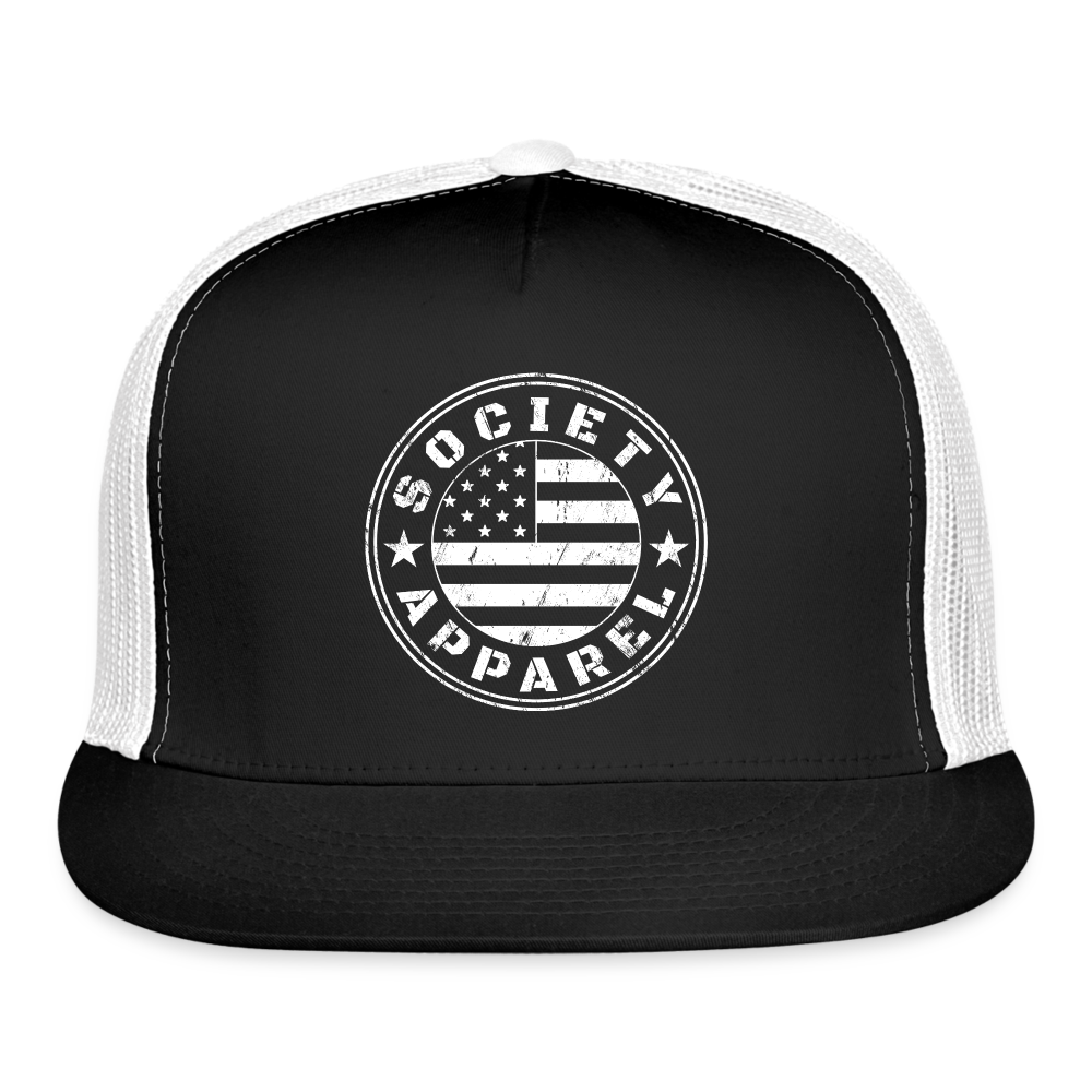 society essentials • sa flag trucker hat (white) - black/white