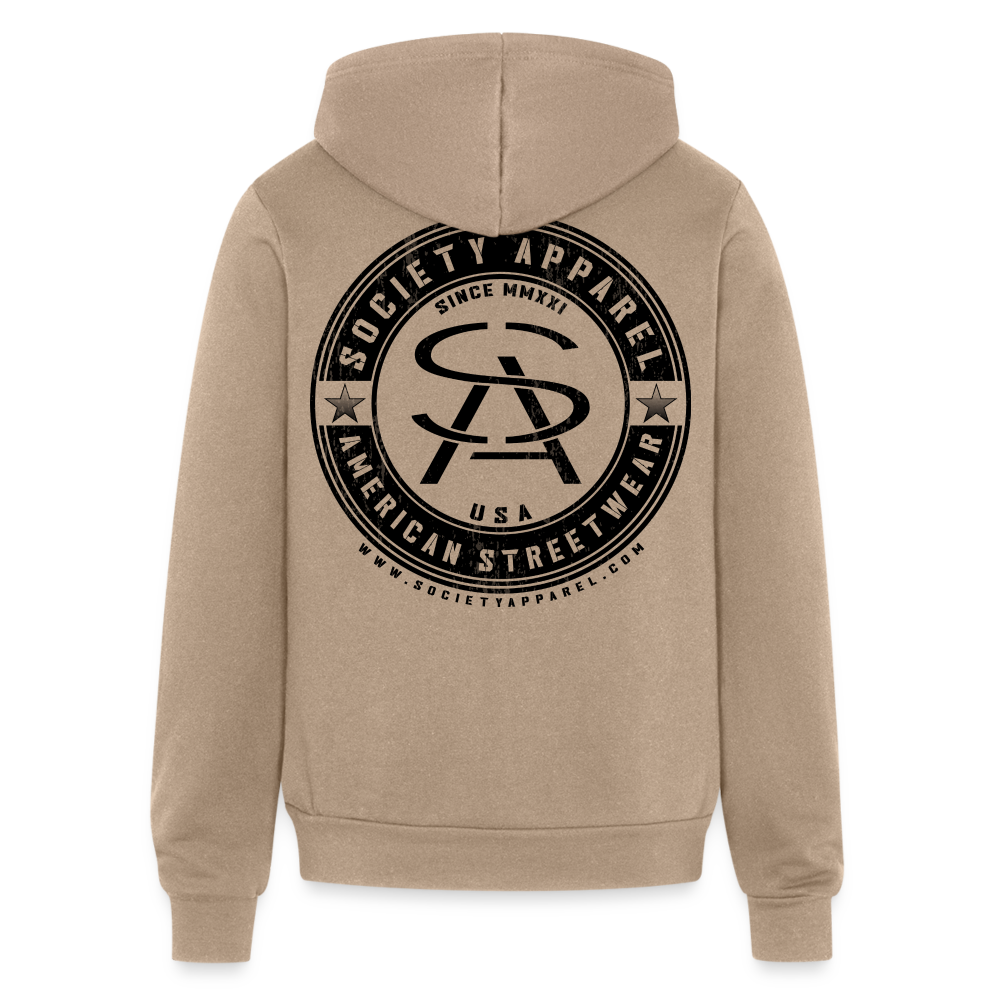 society essentials • sa badge premium zip-up hoodie (black) - tan