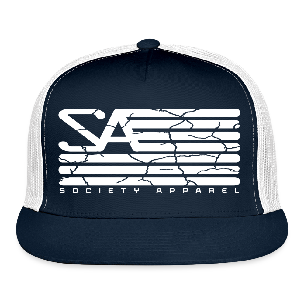 society essentials • white society flag trucker hat - navy/white