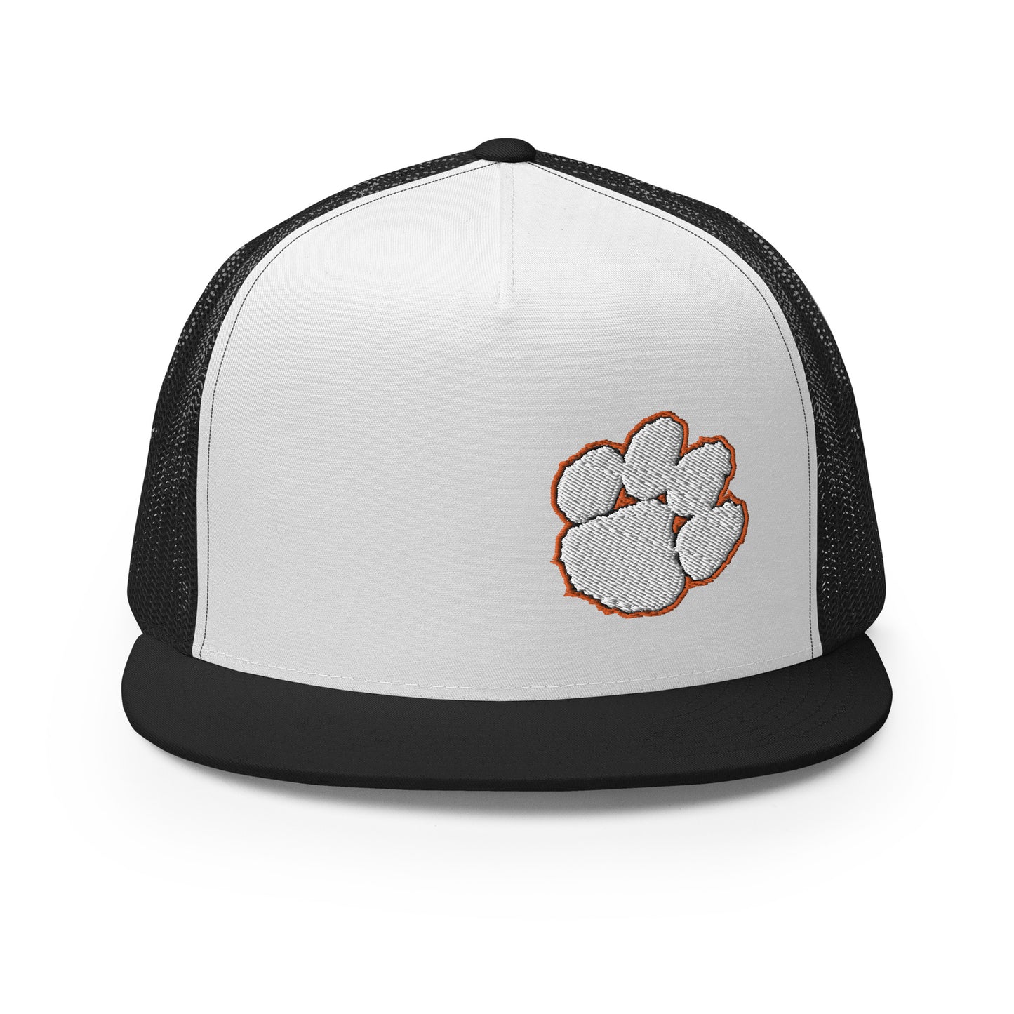 yupoong flatbill trucker hat (white paw - left)