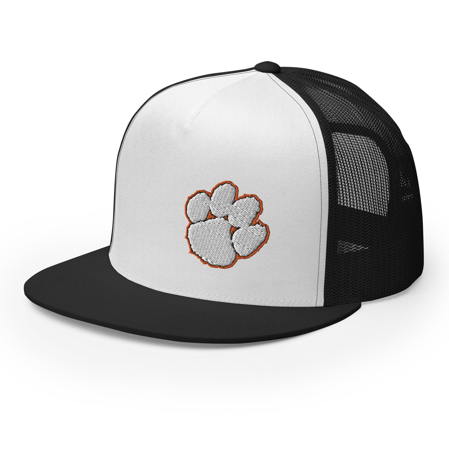 yupoong flatbill trucker hat (white paw - left)