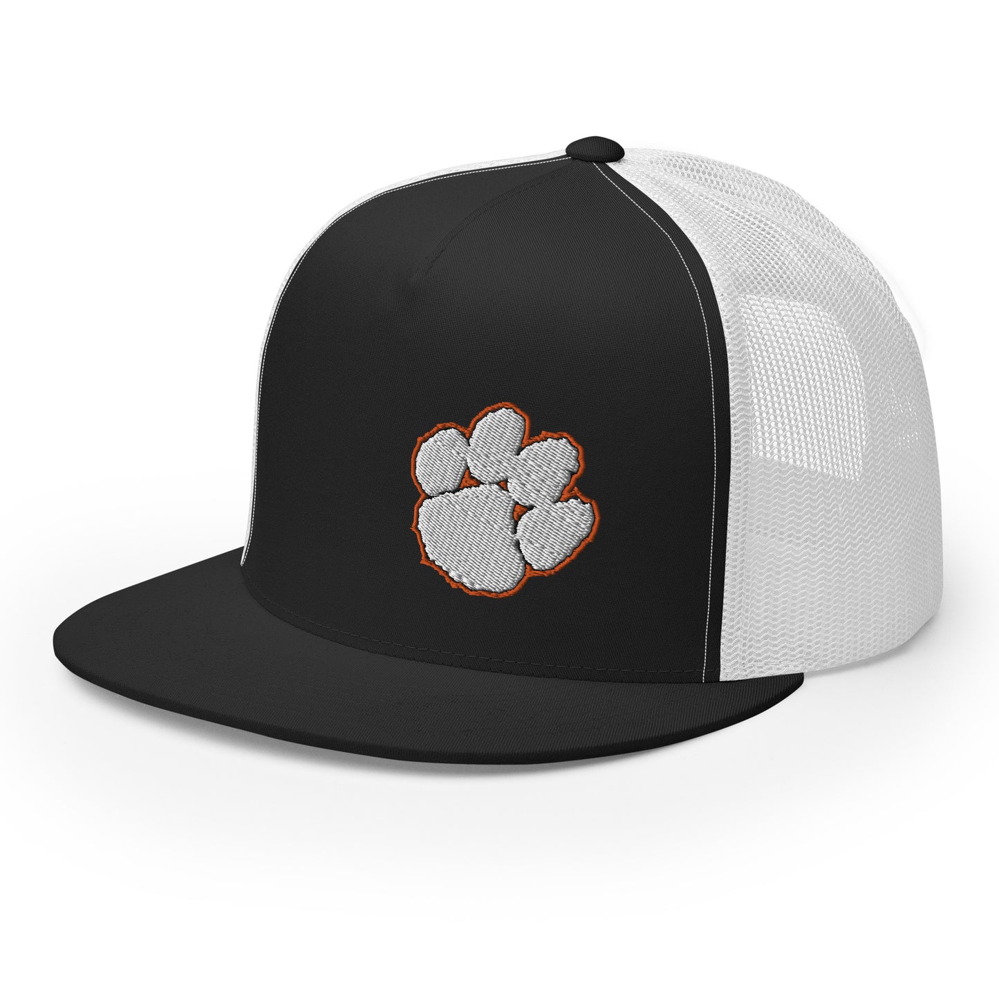 yupoong flatbill trucker hat (white paw - left)