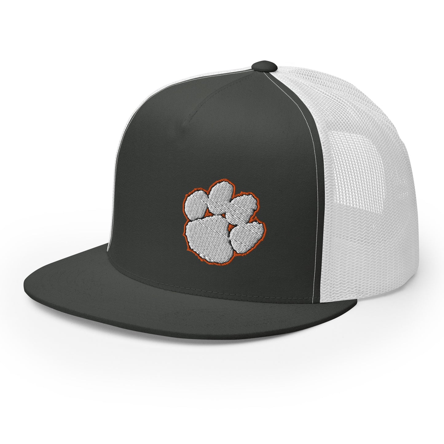 yupoong flatbill trucker hat (white paw - left)