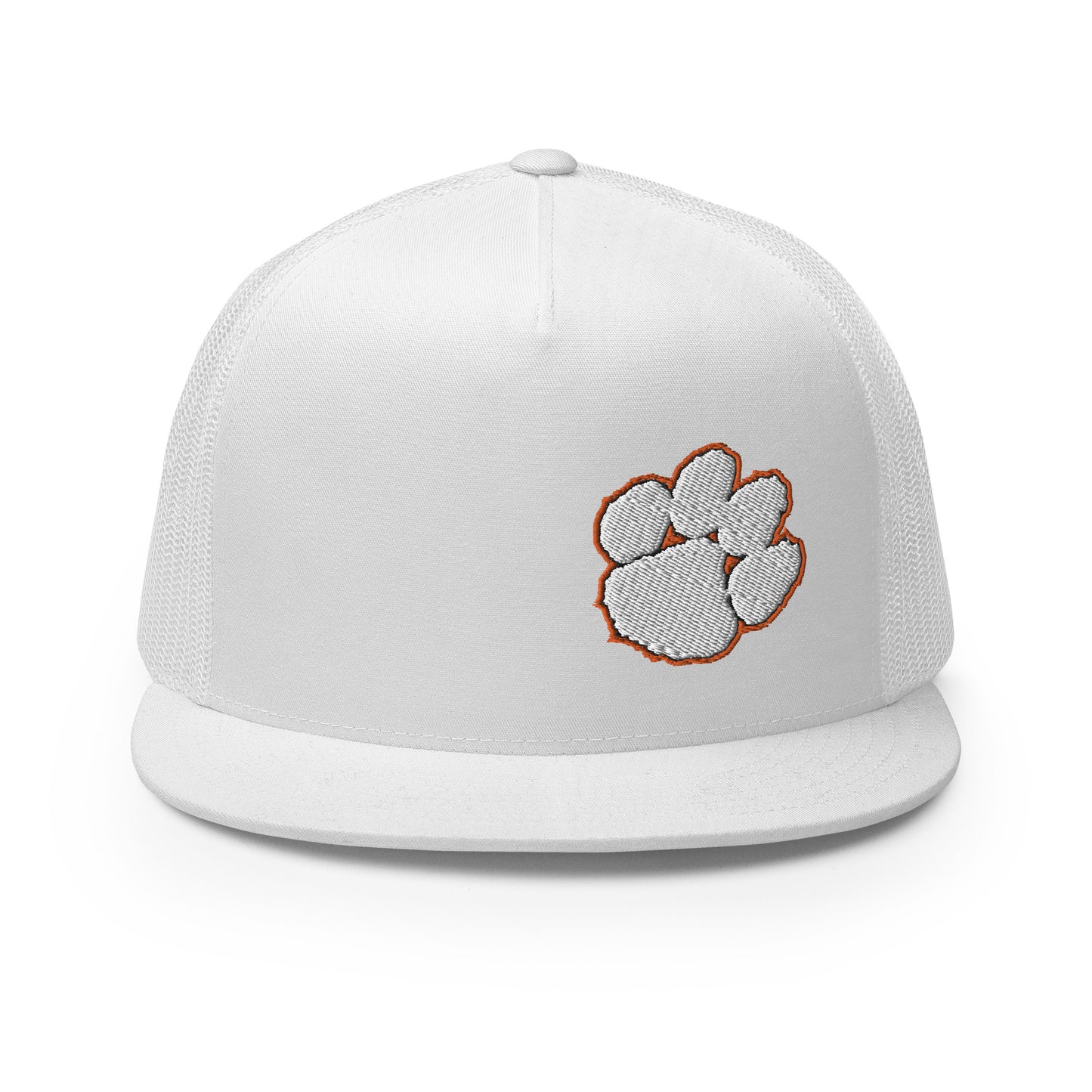 yupoong flatbill trucker hat (white paw - left)