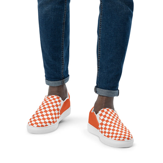 men’s slip-on canvas shoes • orange checkers