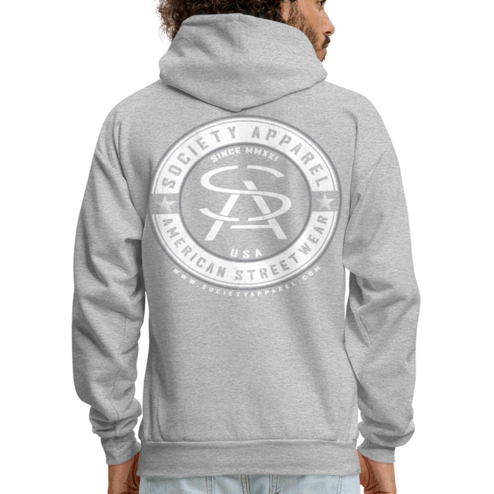 society essentials • sa badge hoodie (white) - heather gray