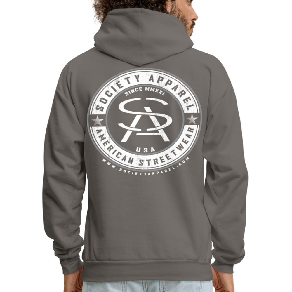 society essentials • sa badge hoodie (white) - asphalt gray