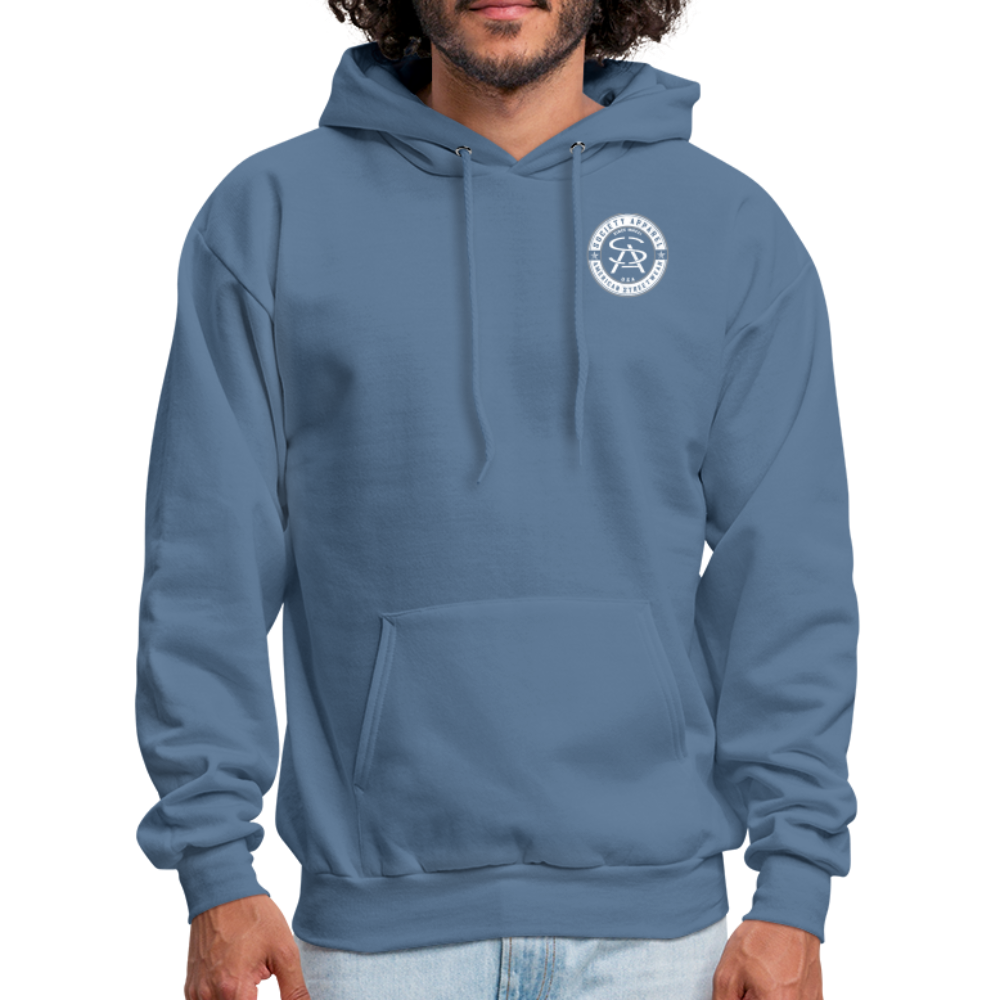society essentials • sa badge hoodie (white) - denim blue