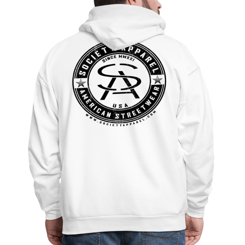 society essentials • sa badge hoodie (black) - white