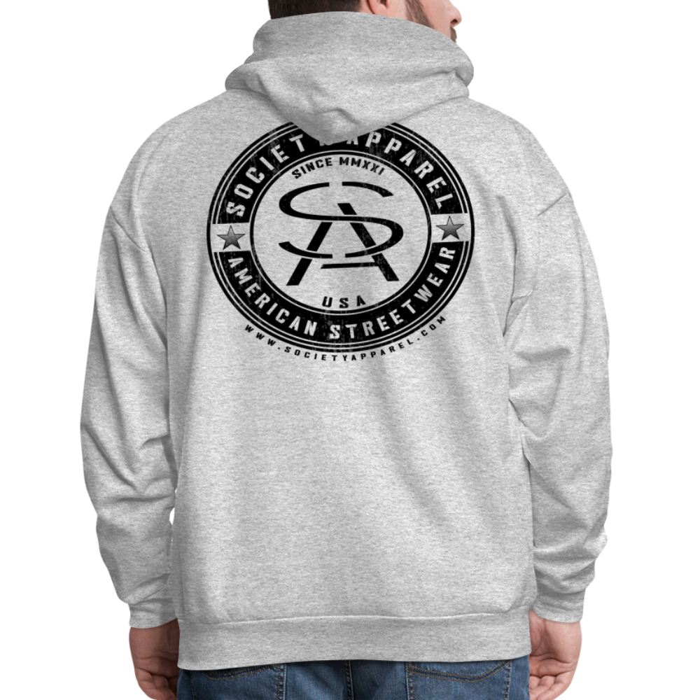 society essentials • sa badge hoodie (black) - heather gray