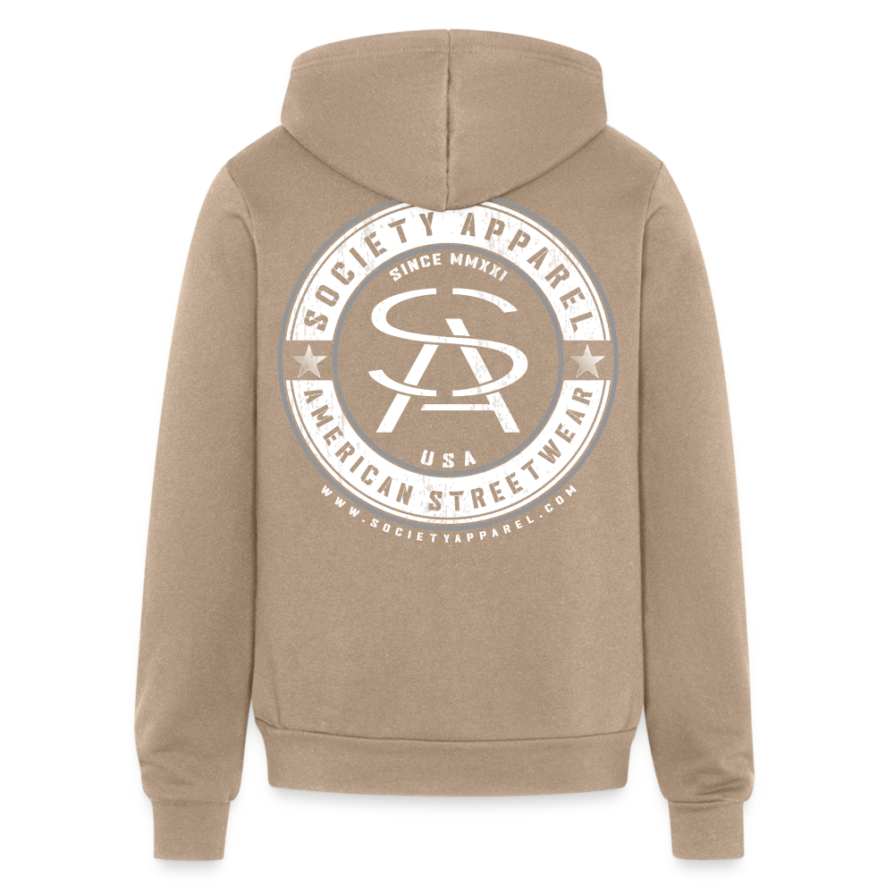 society essentials • sa badge premium hoodie - tan