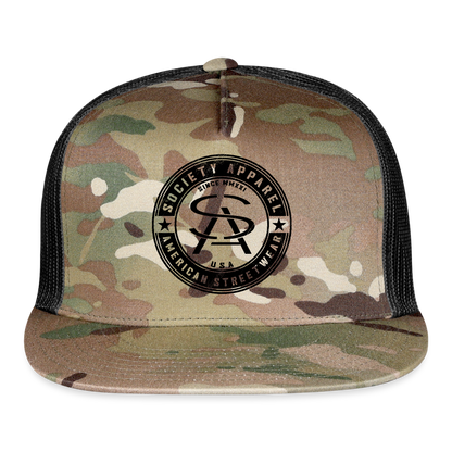 society essentials • sa badge trucker hat (black) - multicam\black