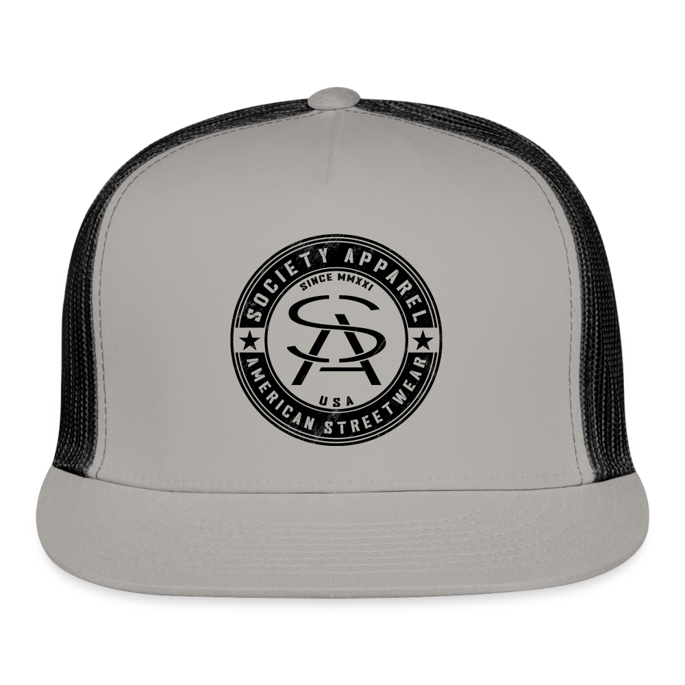 society essentials • sa badge trucker hat (black) - gray/black