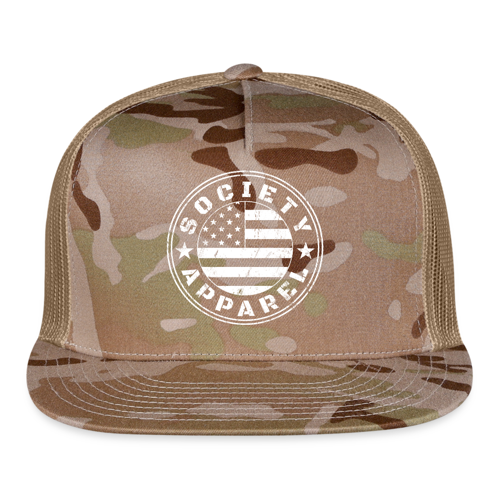 society essentials • sa flag trucker hat (white) - multicam\tan