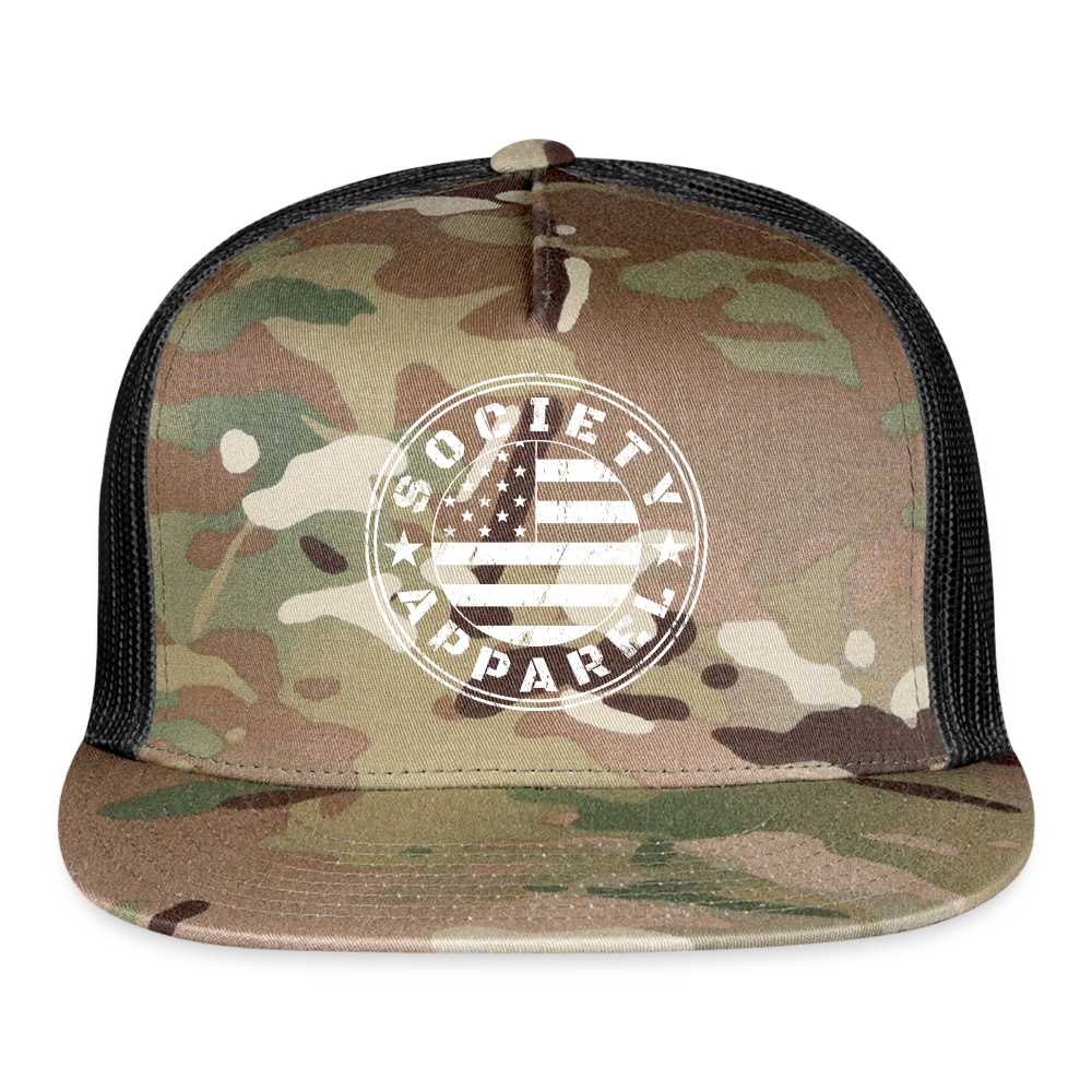 society essentials • sa flag trucker hat (white) - multicam\black