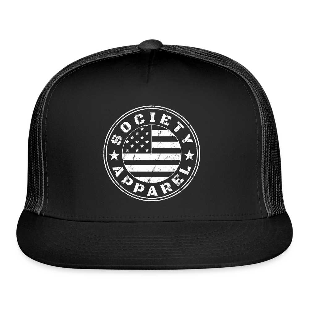 society essentials • sa flag trucker hat (white) - black/black