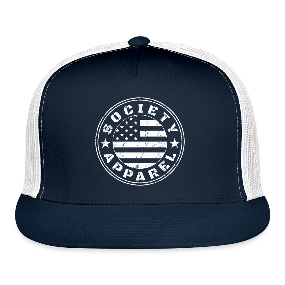 society essentials • sa flag trucker hat (white) - navy/white