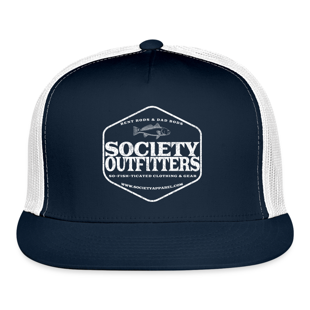 society outfitters • bent rods trucker hat (white) - navy/white