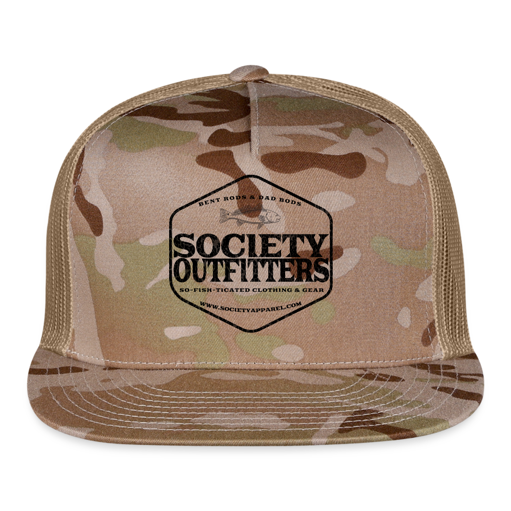 society outfitters • bent rods trucker hat (black) - multicam\tan