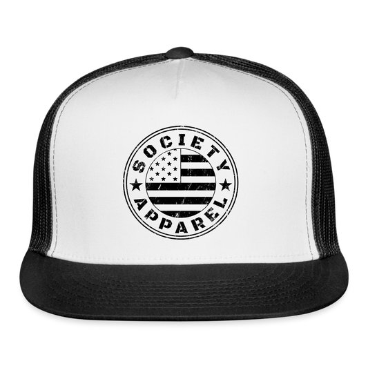 society essentials • sa flag trucker hat (black) - white/black