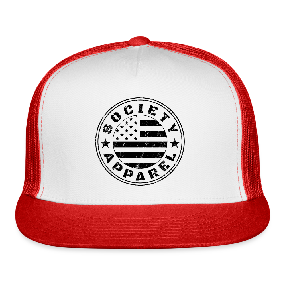 society essentials • sa flag trucker hat (black) - white/red