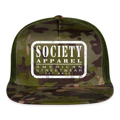 society essentials • white society patch trucker hat - multicam\green