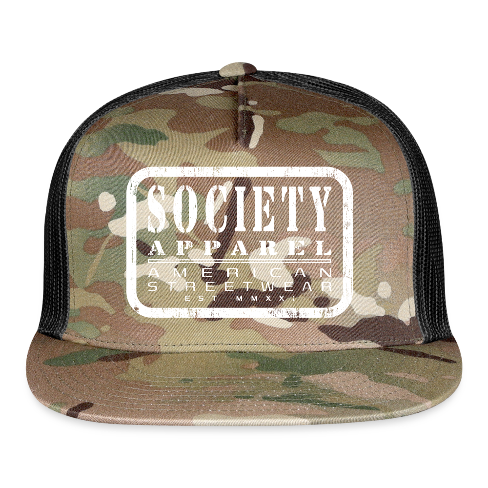 society essentials • white society patch trucker hat - multicam\black