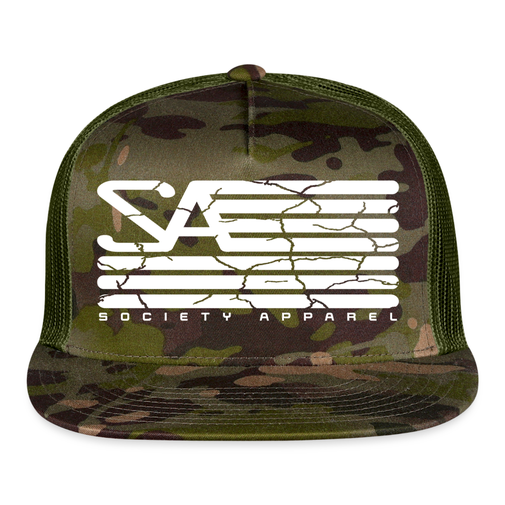 society essentials • white society flag trucker hat - multicam\green