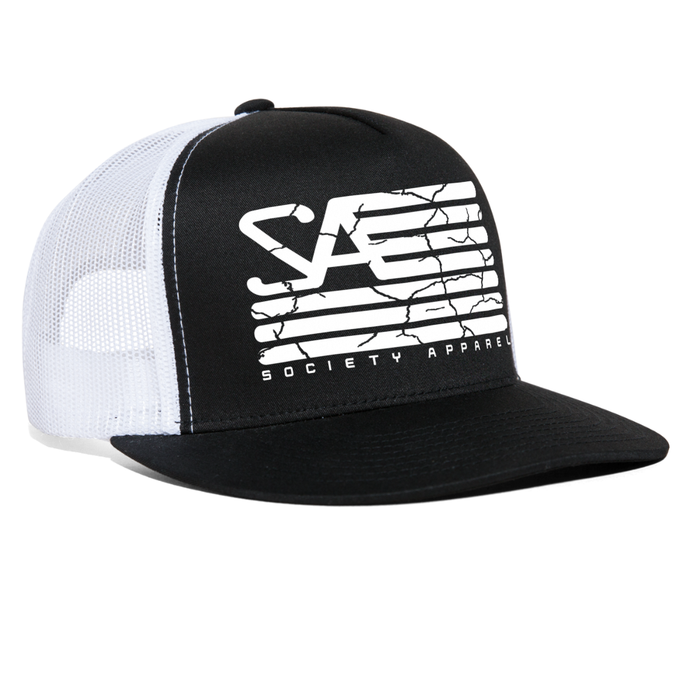 society essentials • white society flag trucker hat - black/white