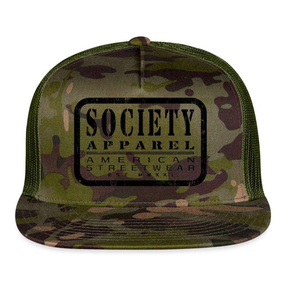 society essentials • black society patch trucker hat - multicam\green