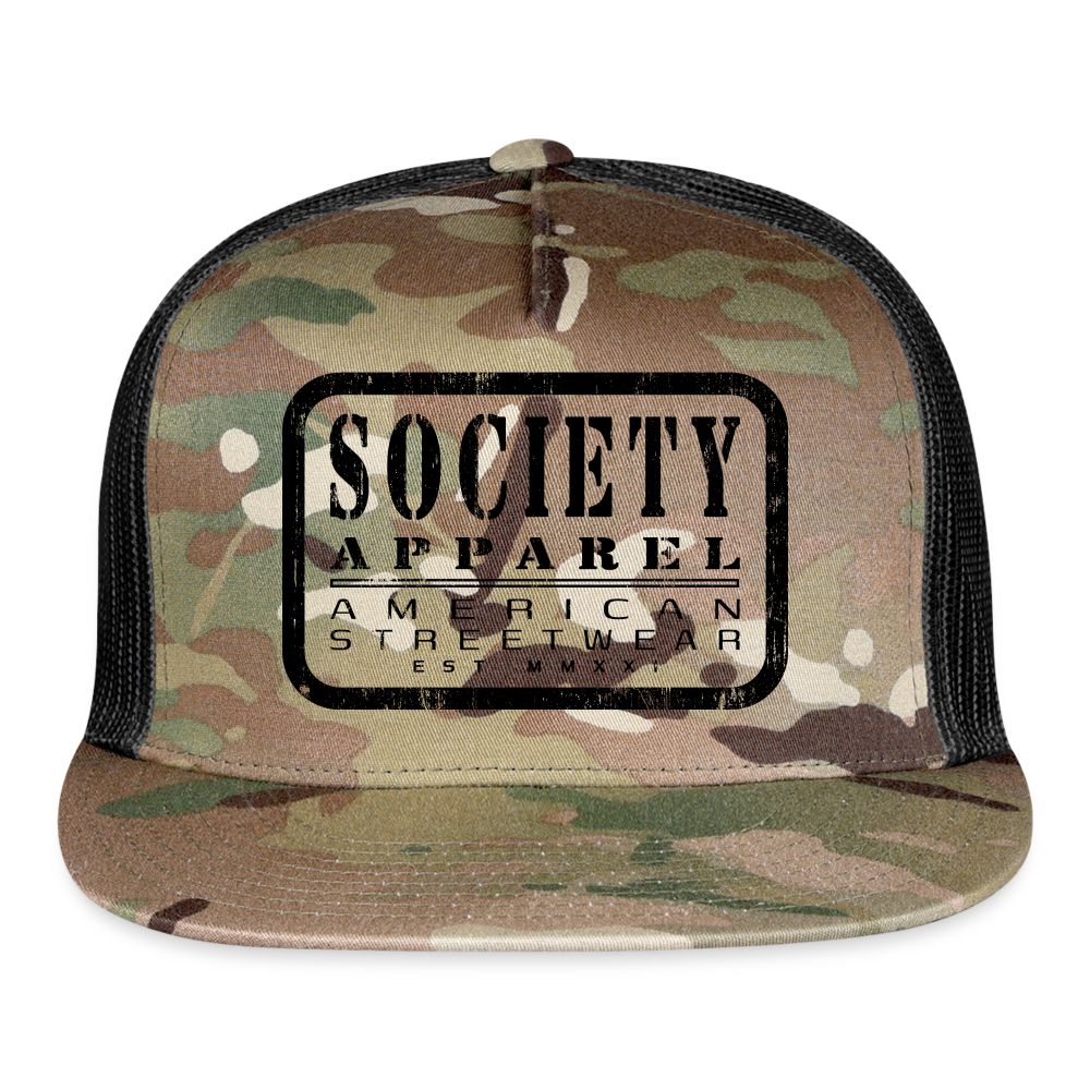 society essentials • black society patch trucker hat - multicam\black