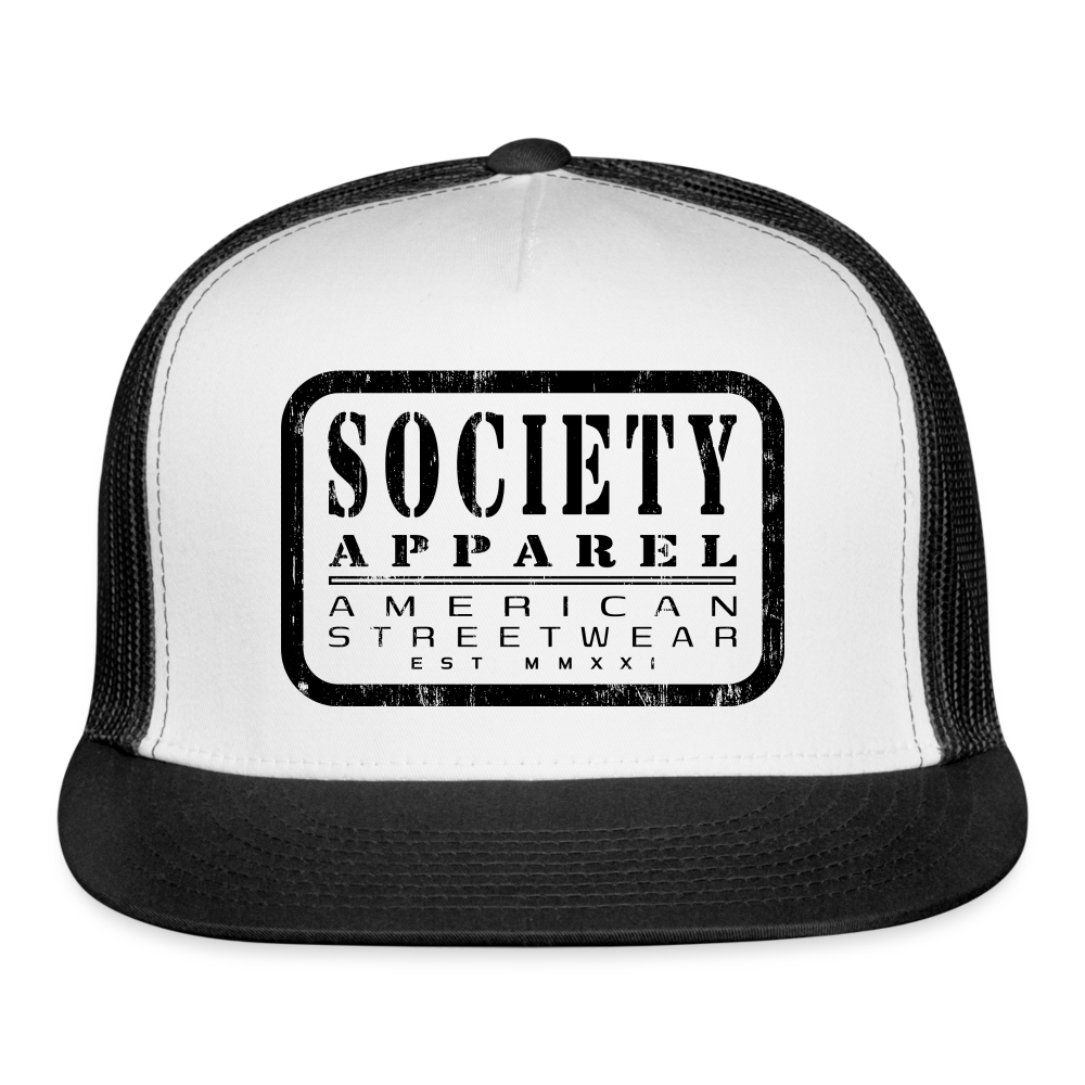 society essentials • black society patch trucker hat - white/black