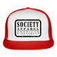 society essentials • black society patch trucker hat - white/red