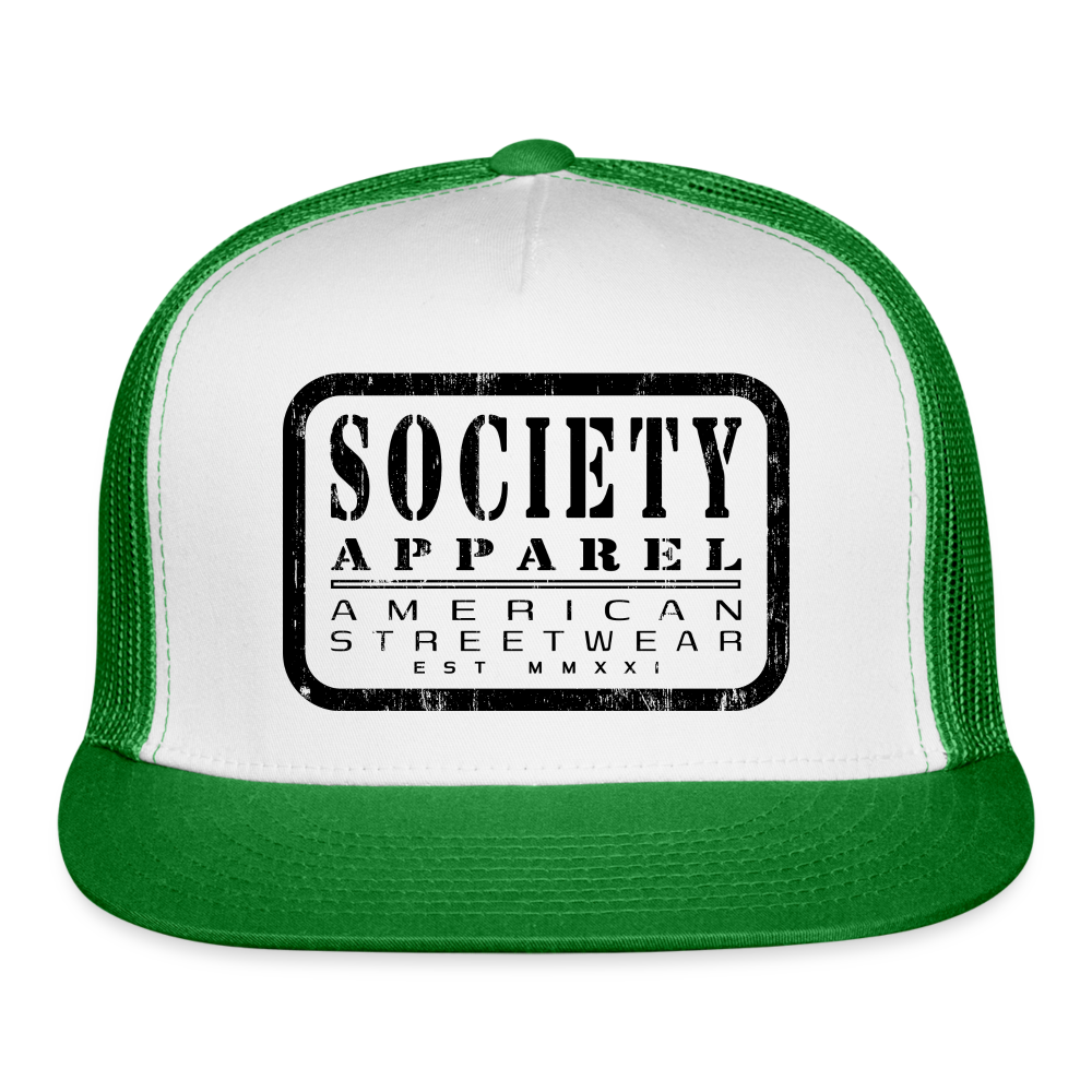 society essentials • black society patch trucker hat - white/kelly green