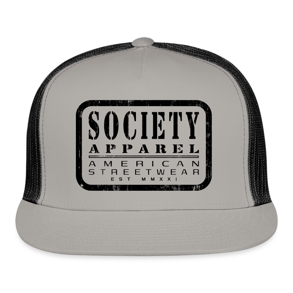 society essentials • black society patch trucker hat - gray/black