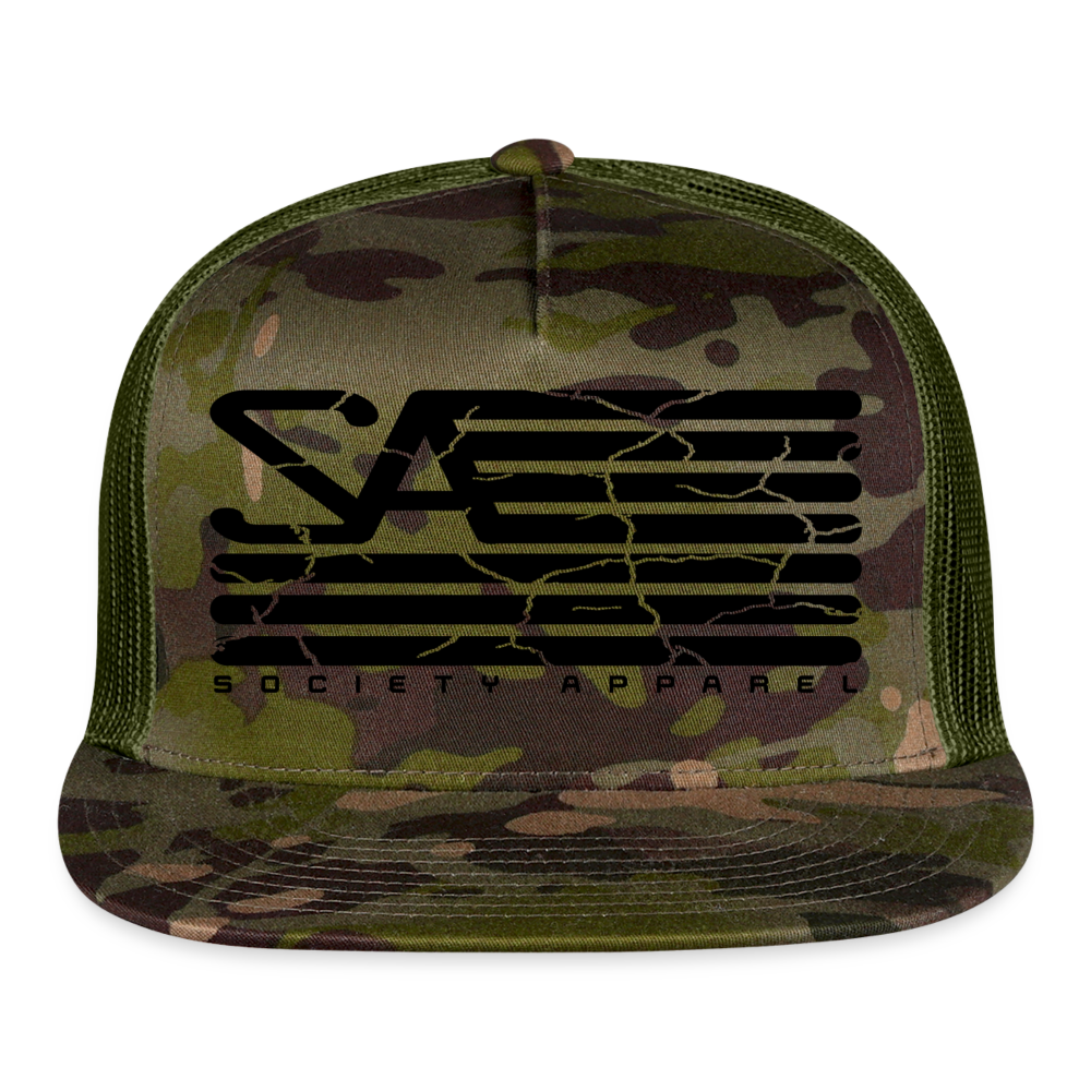 society essentials • black society flag trucker hat - multicam\green