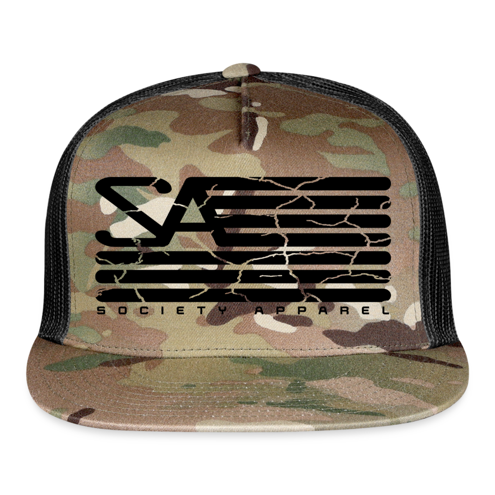 society essentials • black society flag trucker hat - multicam\black