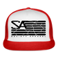 society essentials • black society flag trucker hat - white/red