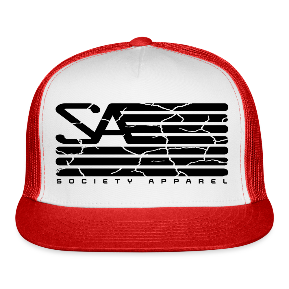 society essentials • black society flag trucker hat - white/red