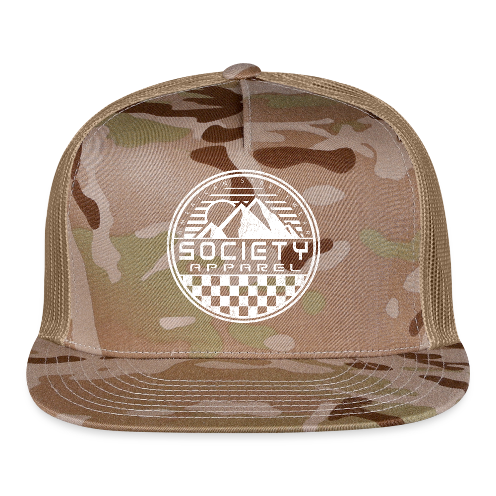 society essentials • white mountain patch trucker hat - multicam\tan