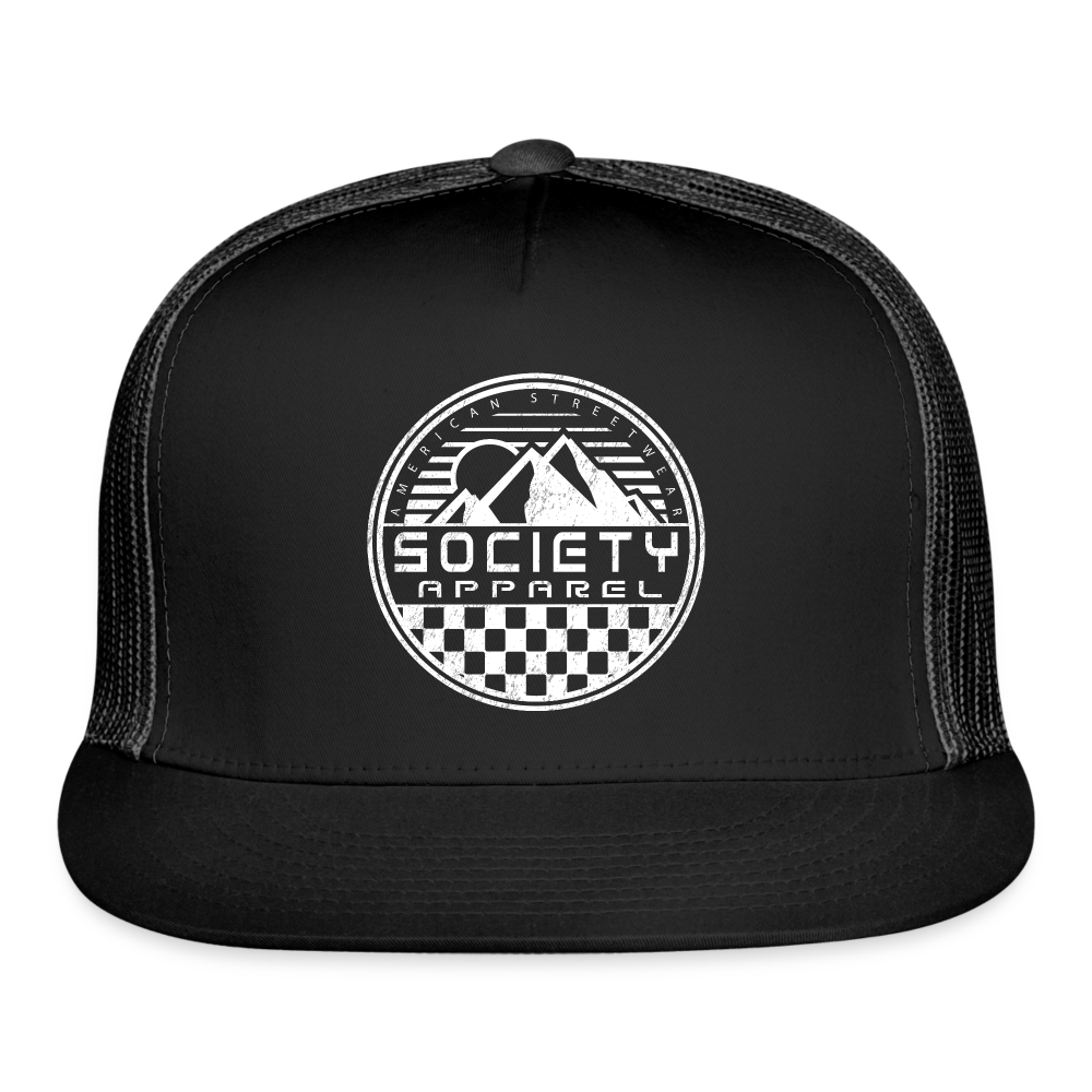 society essentials • white mountain patch trucker hat - black/black