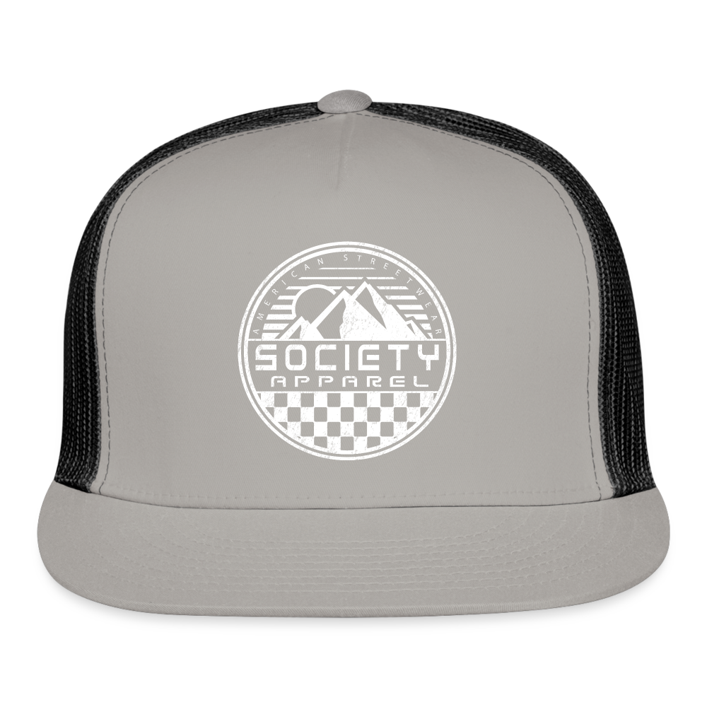 society essentials • white mountain patch trucker hat - gray/black
