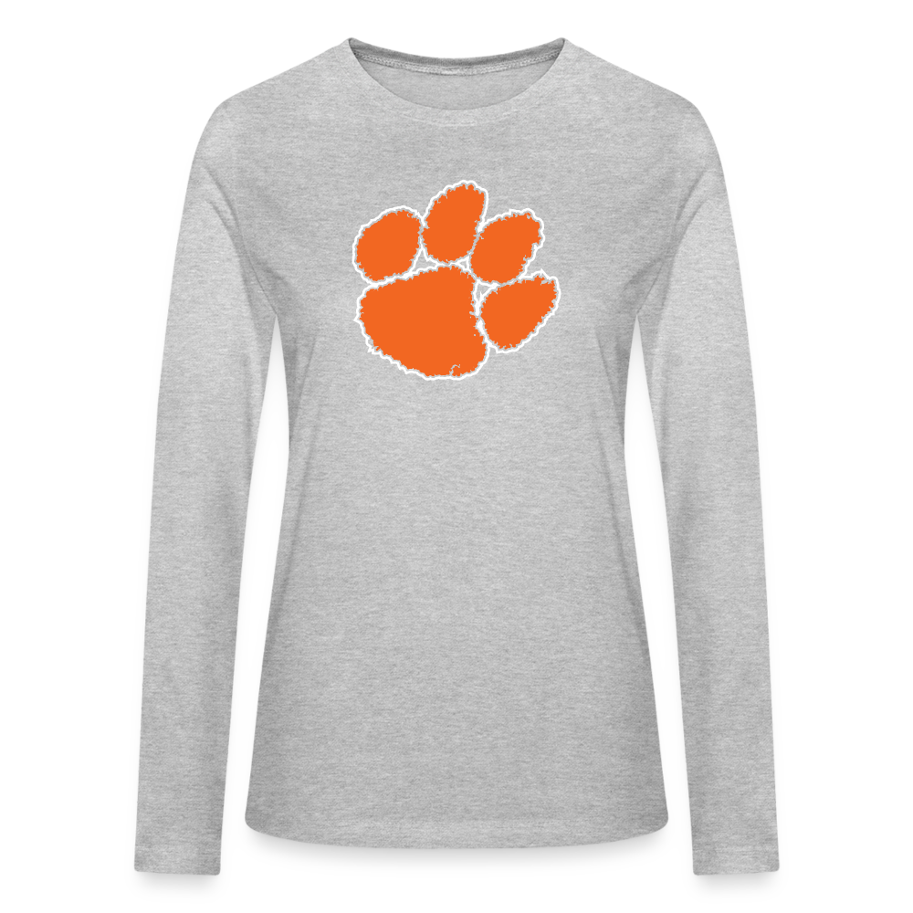 clemson - women's long sleeve paw - heather gray