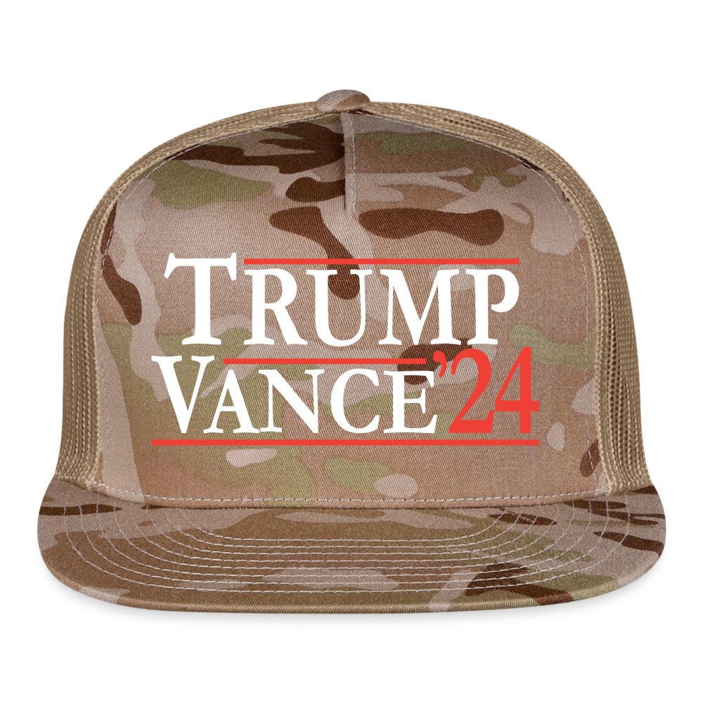 patriot society • trump vance '24 flatbill trucker hat - MultiCam\tan