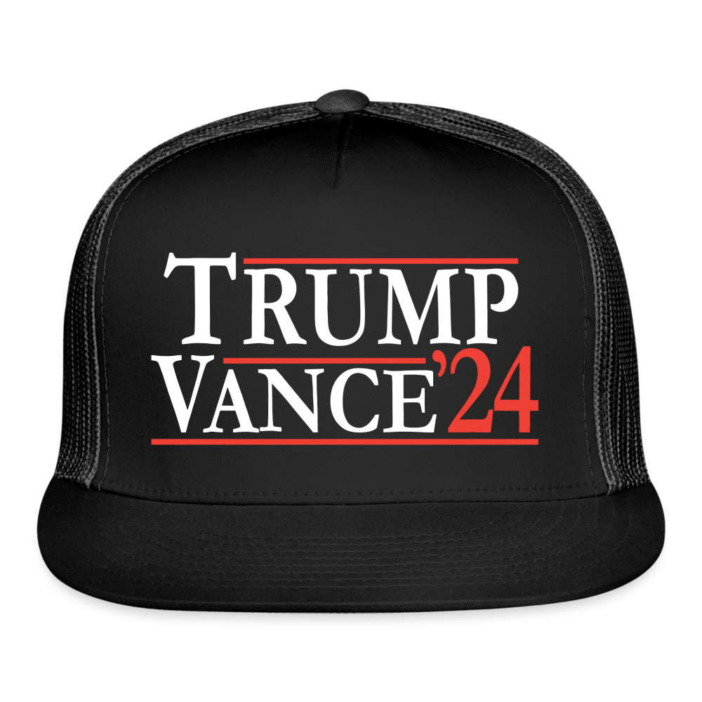 patriot society • trump vance '24 flatbill trucker hat - black/black