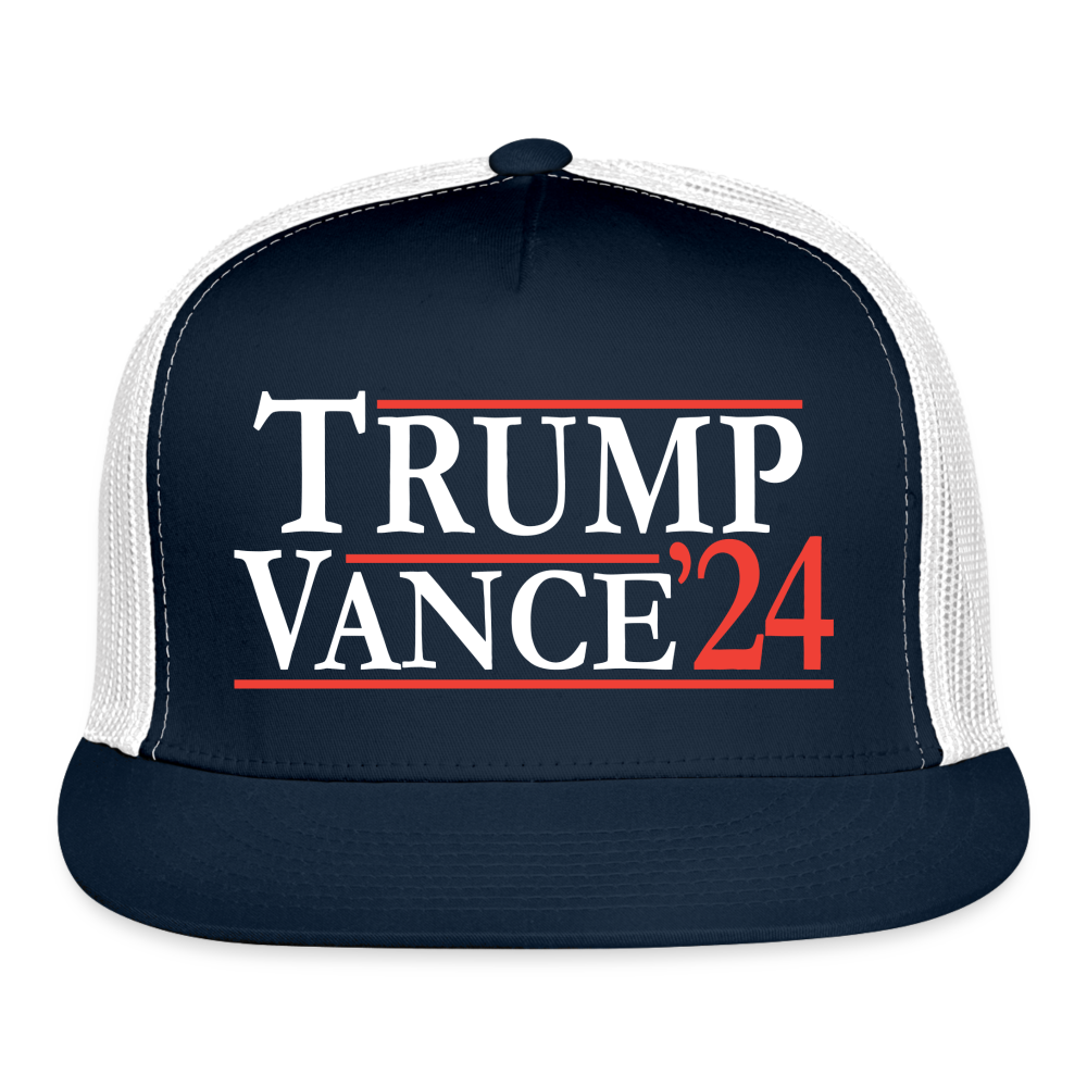 patriot society • trump vance '24 flatbill trucker hat - navy/white