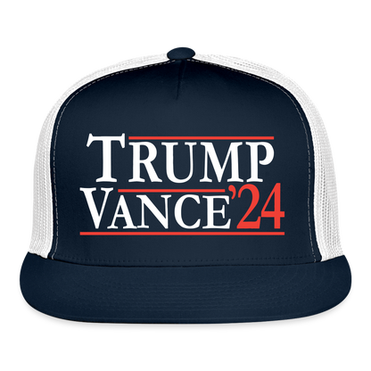 patriot society • trump vance '24 flatbill trucker hat - navy/white