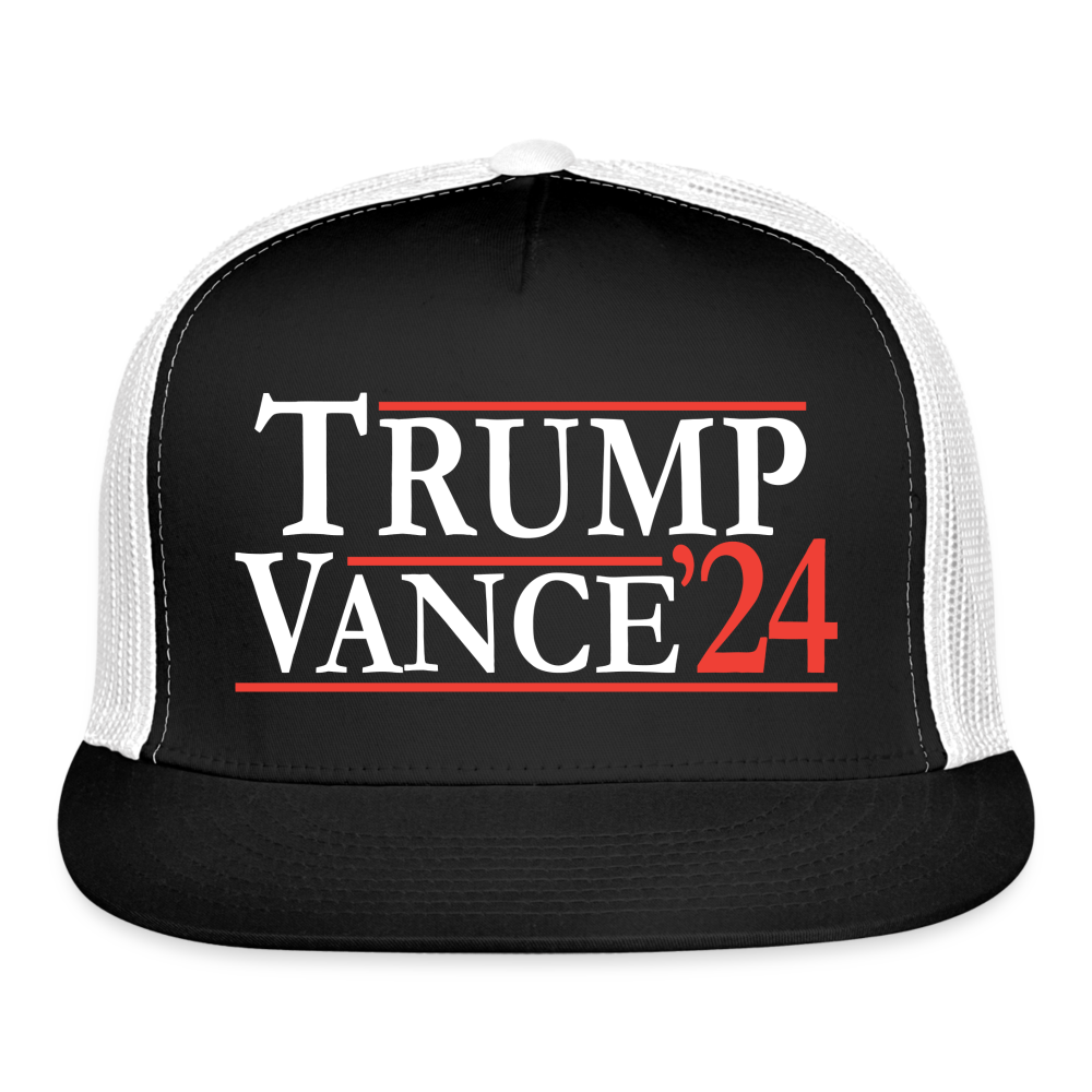 patriot society • trump vance '24 flatbill trucker hat - black/white