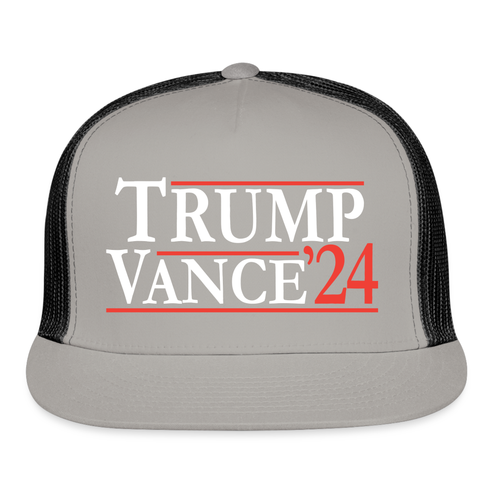 patriot society • trump vance '24 flatbill trucker hat - gray/black